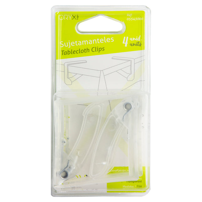 Sujeta manteles transparentes con muelle extrafuerte 4 piezas