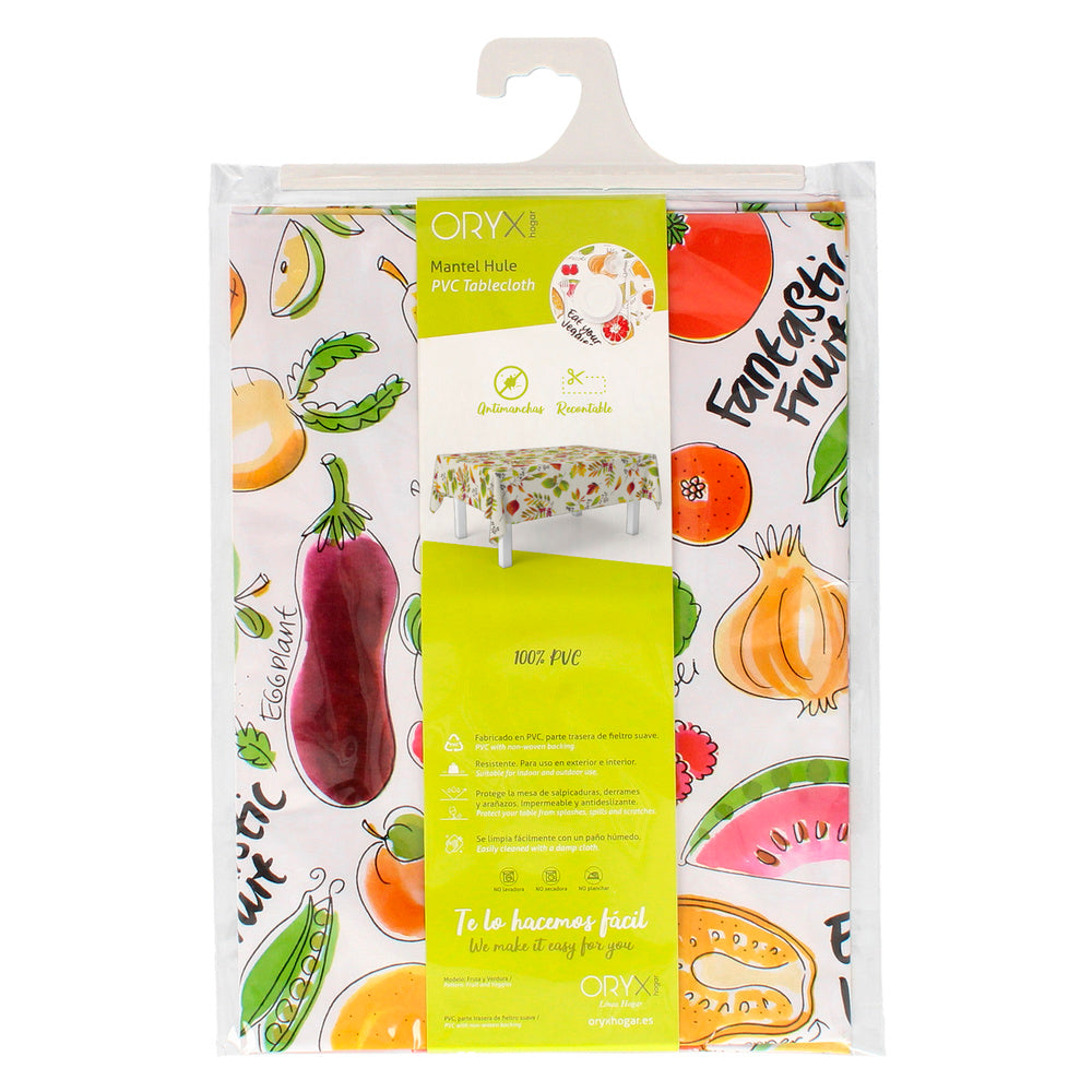 Fantasy fruit rectangular oilcloth tablecloth, waterproof, stain-resistant PVC, 140x250 cm, trimmable, for indoor and outdoor use