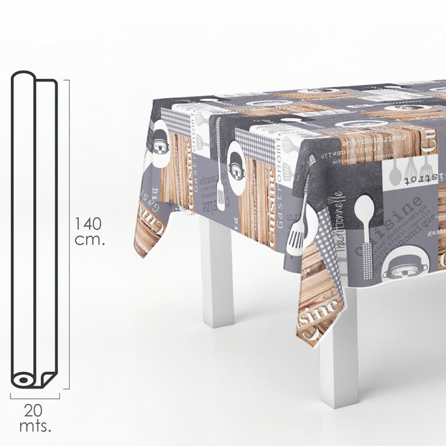 Mantel hule rectangular cuisin. impermeable antimanchas PVC 140 cm. x 20 metros. rollo recortable. interior y exterior