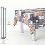 Rectangular oilcloth tablecloth, kitchen design. Waterproof, stain-resistant PVC, 140 cm x 20 meters. Cuttable roll. Indoor and outdoor use.