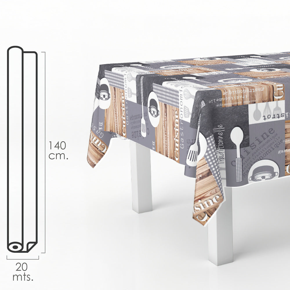 Rectangular oilcloth tablecloth, kitchen design. Waterproof, stain-resistant PVC, 140 cm x 20 meters. Cuttable roll. Indoor and outdoor use.