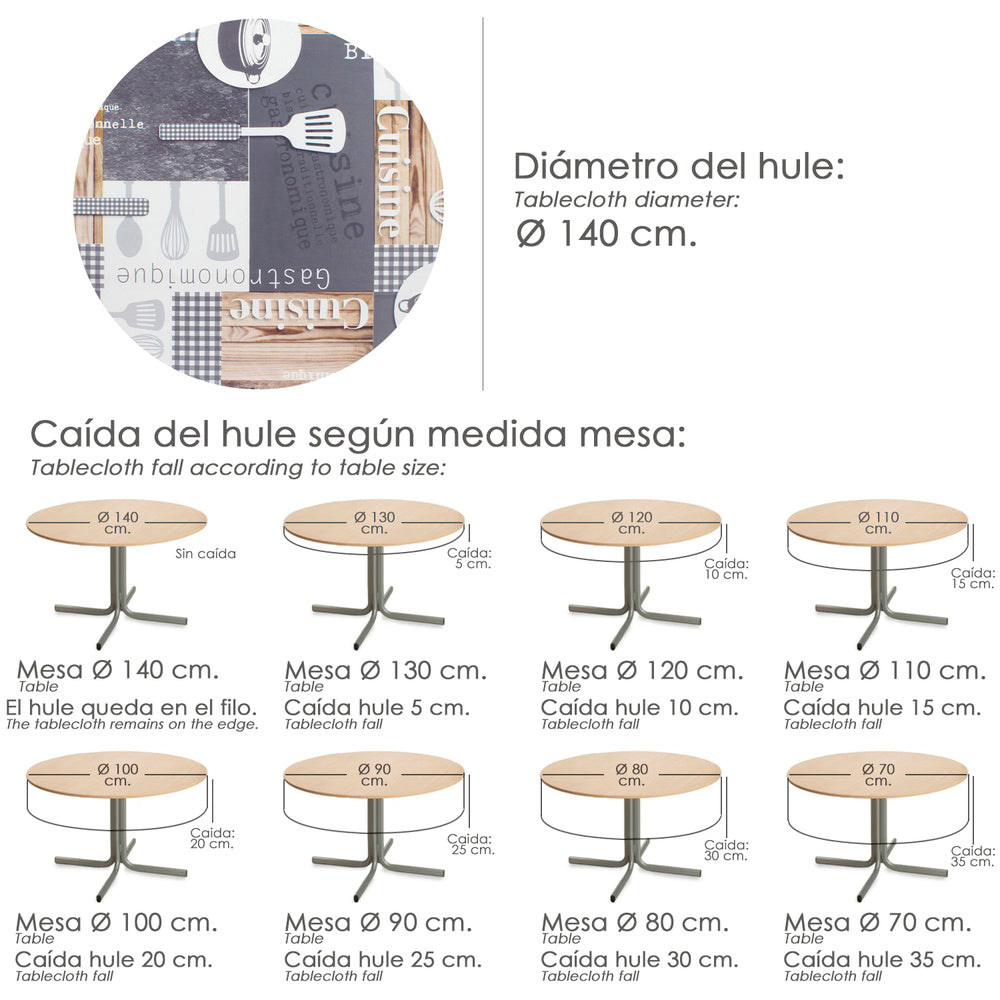 Round oilcloth tablecloth kitchen waterproof stain-resistant PVC ø 140 cm indoor and outdoor use