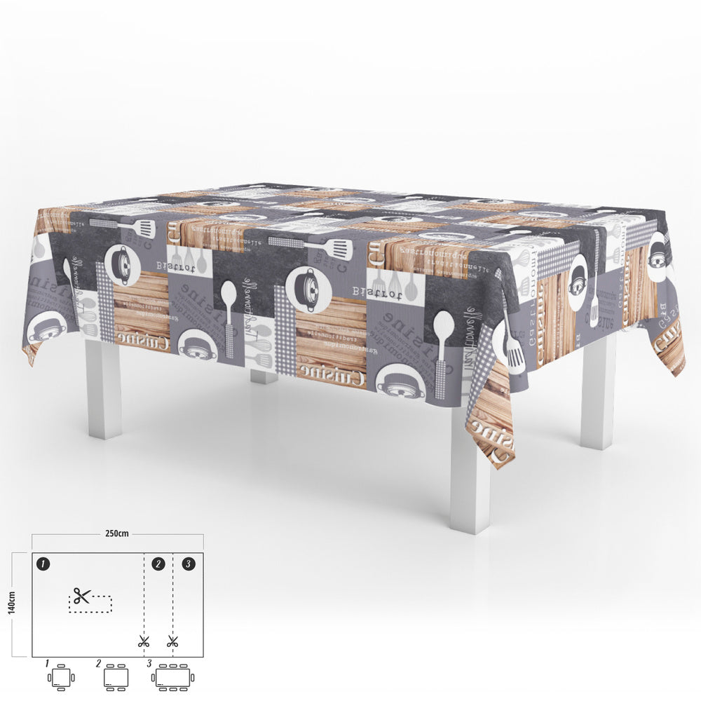 Rectangular PVC Oilcloth Tablecloth, Waterproof, Stain-resistant, Cuisin Brand, 140 x 250 cm, Cuttable, Indoor and Outdoor Use