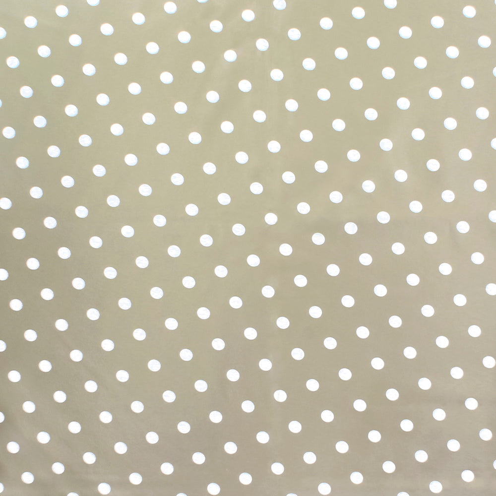 Beige polka dot rectangular oilcloth. Waterproof, stain-resistant PVC 140 cm x 20 meters. Cuttable roll. Indoor and outdoor use.