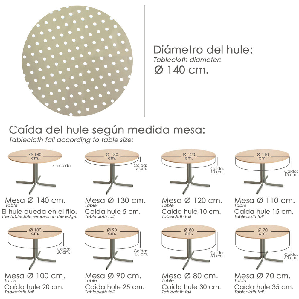 Round beige polka dot oilcloth tablecloth waterproof stain-resistant PVC ø140 cm indoor and outdoor use