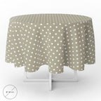 Round beige polka dot oilcloth tablecloth waterproof stain-resistant PVC ø140 cm indoor and outdoor use