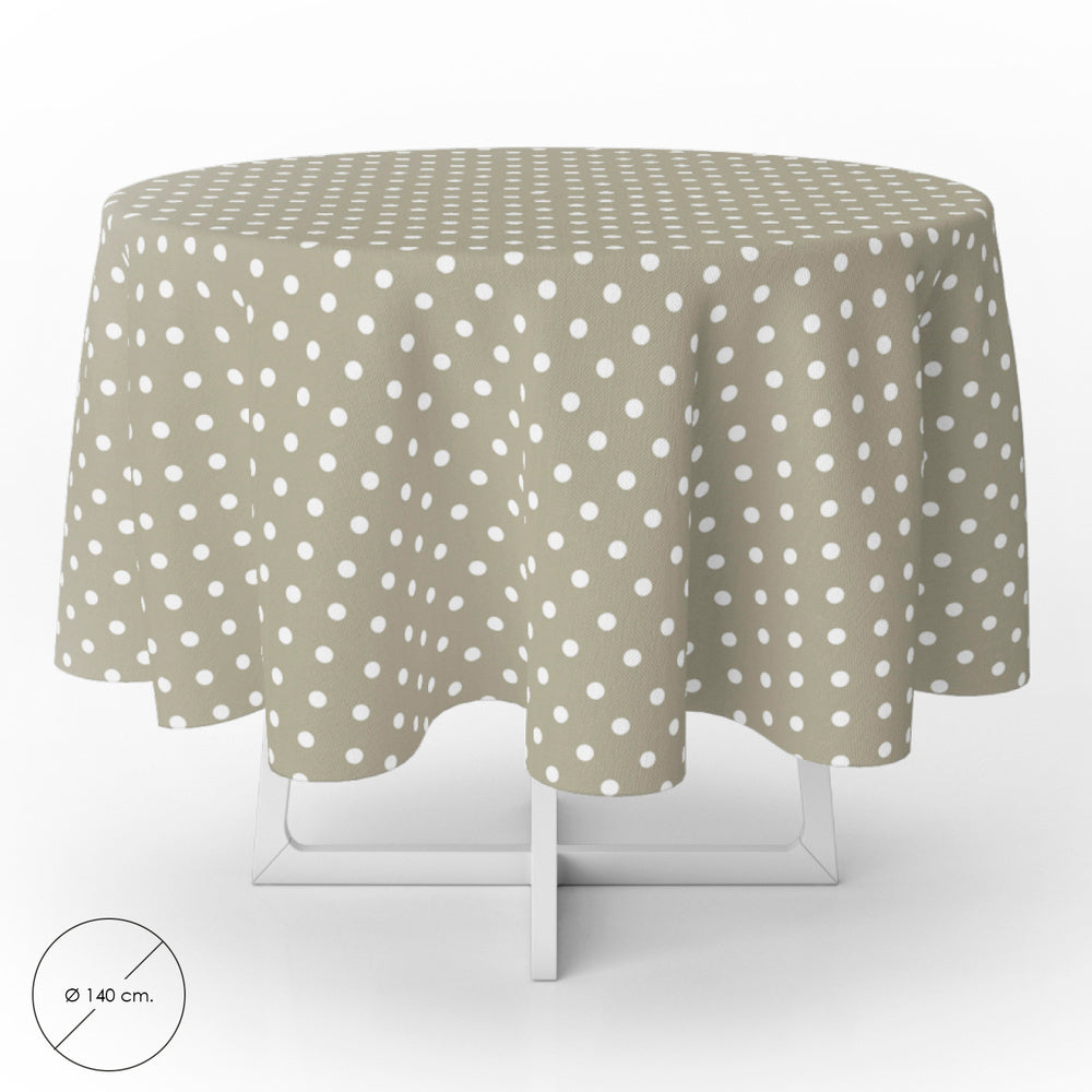 Round beige polka dot oilcloth tablecloth waterproof stain-resistant PVC ø140 cm indoor and outdoor use
