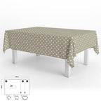 Rectangular beige polka dot oilcloth tablecloth, waterproof, stain-resistant PVC, 140x250 cm, trimmable, for indoor and outdoor use