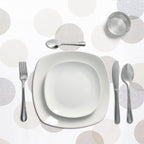 Rectangular oilcloth tablecloth, beige circles, waterproof, stain-resistant PVC, 140x250 cm, trimmable, indoor and outdoor use