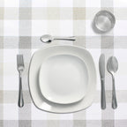 Beige checkered rectangular oilcloth tablecloth. Waterproof stain-resistant PVC 140 cm x 20 meters. Cuttable roll. Indoor and outdoor