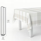 Beige checkered rectangular oilcloth tablecloth. Waterproof stain-resistant PVC 140 cm x 20 meters. Cuttable roll. Indoor and outdoor