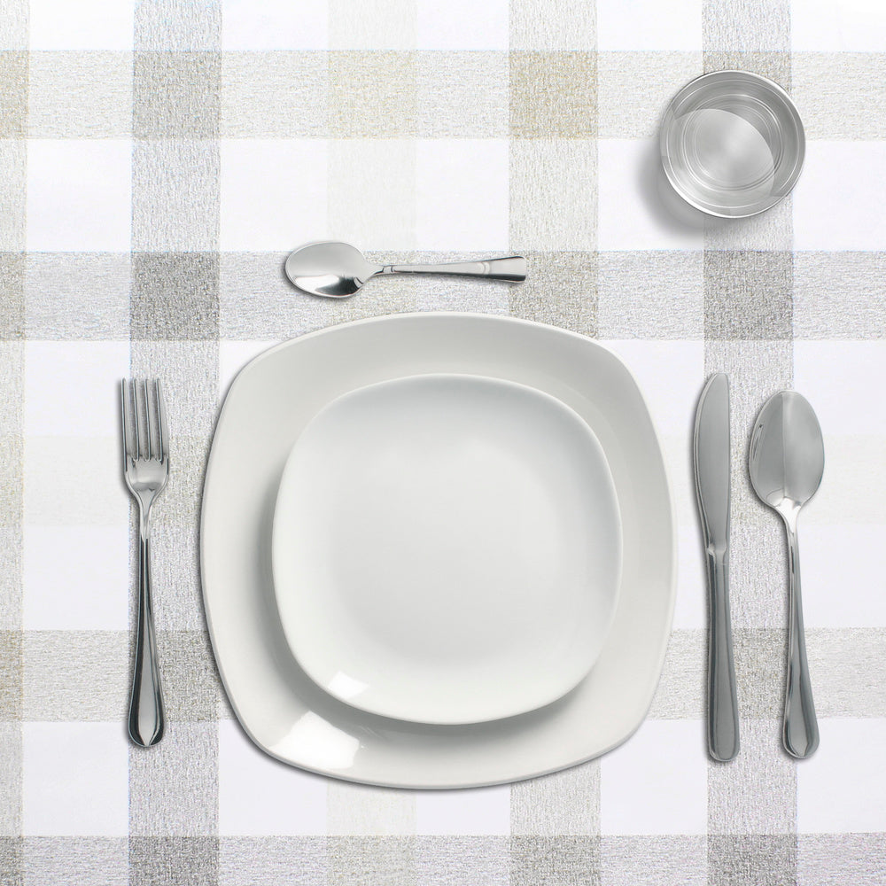 Round beige checkered PVC oilcloth tablecloth, waterproof and stain-resistant, Ø 140 cm, for indoor and outdoor use