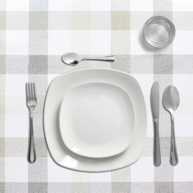 Mantel hule rectangular cuadros beige impermeable antimanchas PVC 140x250 cm.  recortable uso interior y exterior