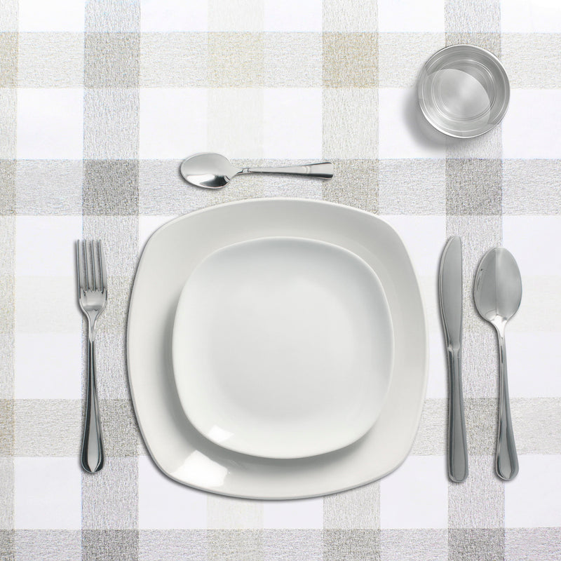 Mantel hule rectangular cuadros beige impermeable antimanchas PVC 140x250 cm.  recortable uso interior y exterior