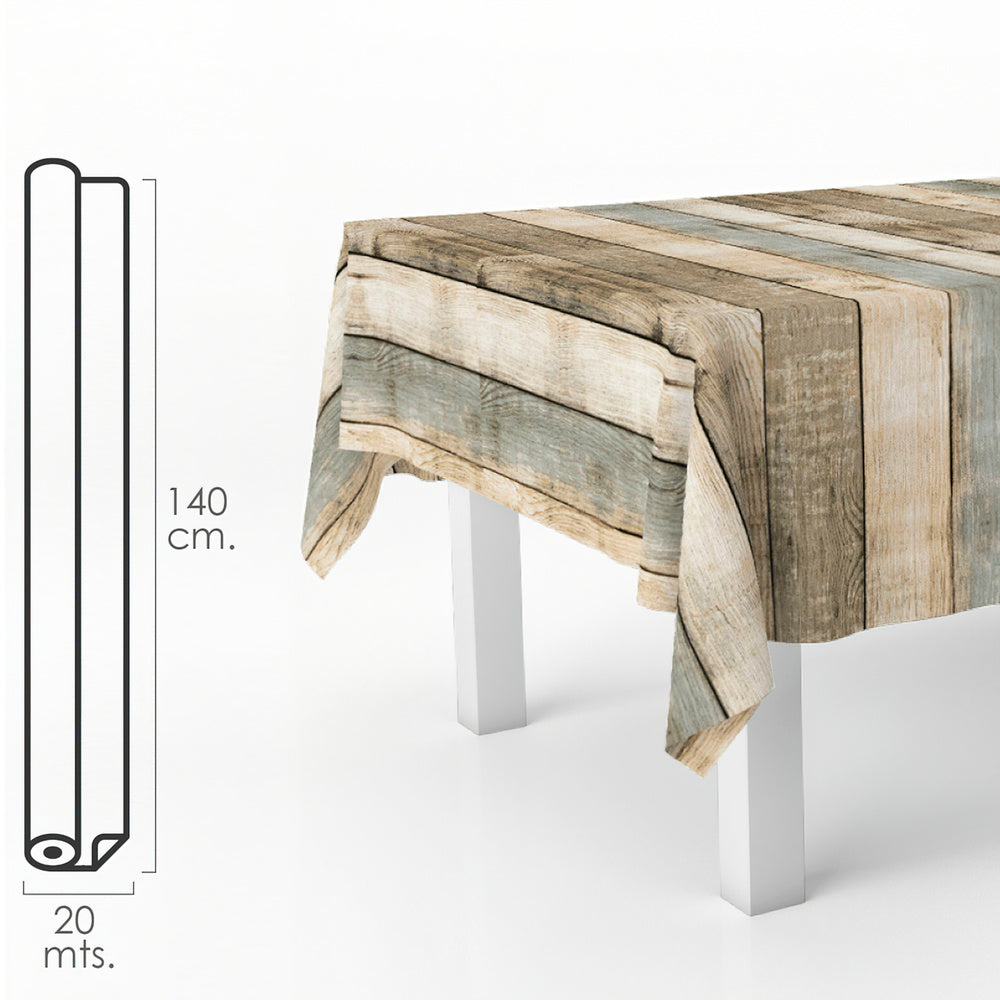 Rectangular oilcloth tablecloth, wood planks. Waterproof, stain-resistant PVC 140 cm x 20 meters. Cuttable roll. Indoor and outdoor use.