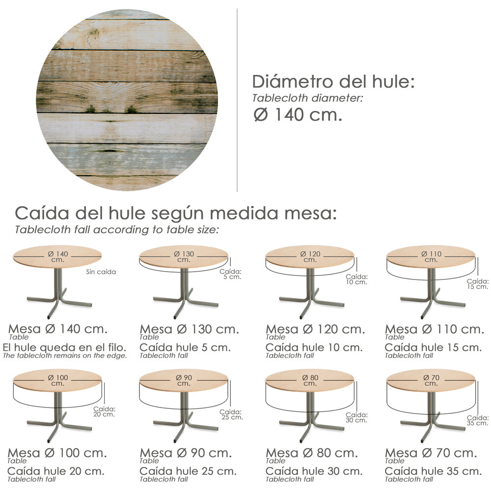 Round Oilcloth Tablecloth Wooden Planks Waterproof Stain-resistant PVC Ø 140 cm Indoor and Outdoor Use