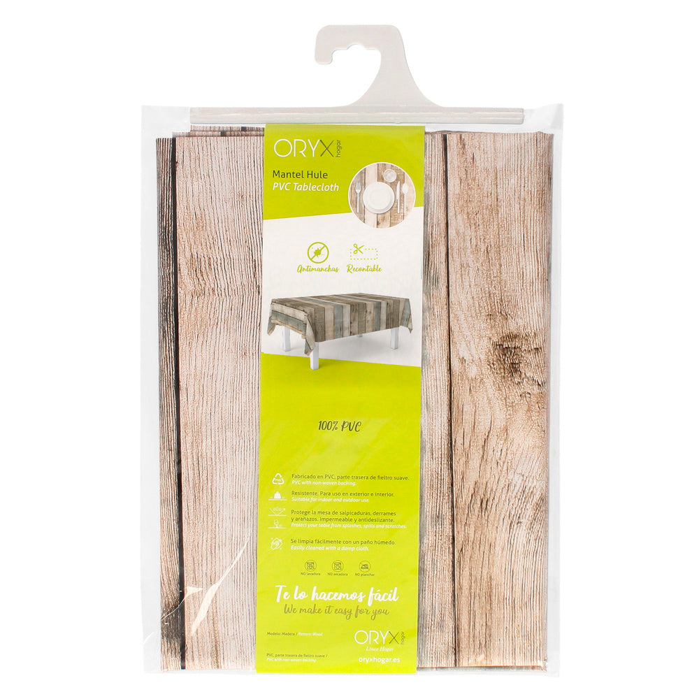 Rectangular PVC Wipeable Tablecloth with Wood Plank Design, Waterproof, Stain-Resistant, 140 x 250 cm, Cut-to-Size, Indoor and Outdoor Use