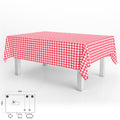 Rectangular Red Gingham Oilcloth Tablecloth - Waterproof, Stain-Resistant PVC, 140x250 cm, Cut-to-Size, Indoor/Outdoor Use