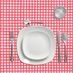 Rectangular Red Gingham Oilcloth Tablecloth - Waterproof, Stain-Resistant PVC, 140x250 cm, Cut-to-Size, Indoor/Outdoor Use