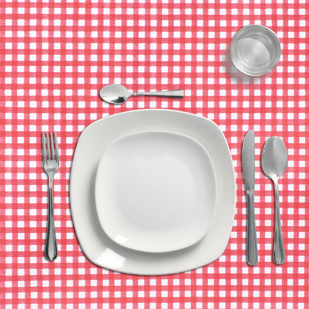 Rectangular Red Gingham Oilcloth Tablecloth - Waterproof, Stain-Resistant PVC, 140x250 cm, Cut-to-Size, Indoor/Outdoor Use