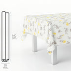 Rectangular oilcloth tablecloth with yellow flowers. Waterproof, stain-resistant PVC 140 cm x 20 meters. Cuttable roll. Indoor and outdoor use.