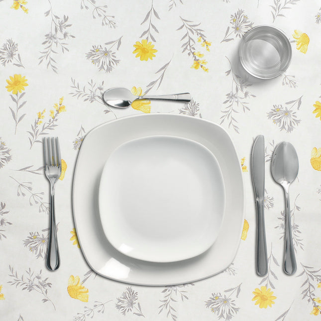 Mantel hule rectangular flores amarillas. impermeable antimanchas PVC 140 cm. x 20 metros. rollo recortable. interior y exterior