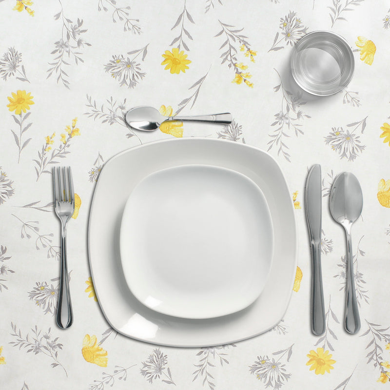 Mantel hule rectangular flores amarillas. impermeable antimanchas PVC 140 cm. x 20 metros. rollo recortable. interior y exterior