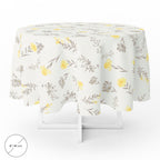 Round oilcloth tablecloth with yellow flowers, waterproof, stain-resistant PVC, ø140 cm, indoor and outdoor use