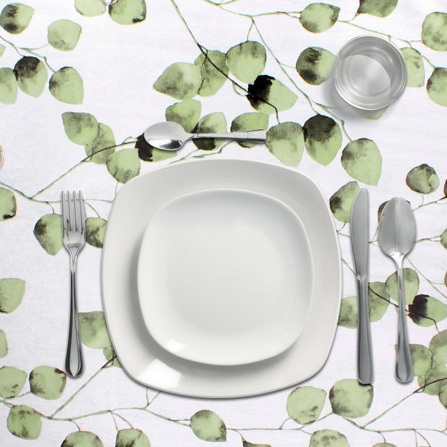 Mantel hule rectangular hojas verdes. impermeable antimanchas PVC 140 cm. x 20 metros. rollo recortable. interior y exterior