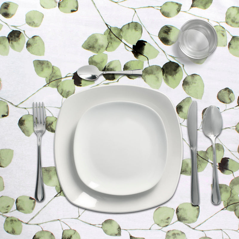 Mantel hule rectangular hojas verdes. impermeable antimanchas PVC 140 cm. x 20 metros. rollo recortable. interior y exterior