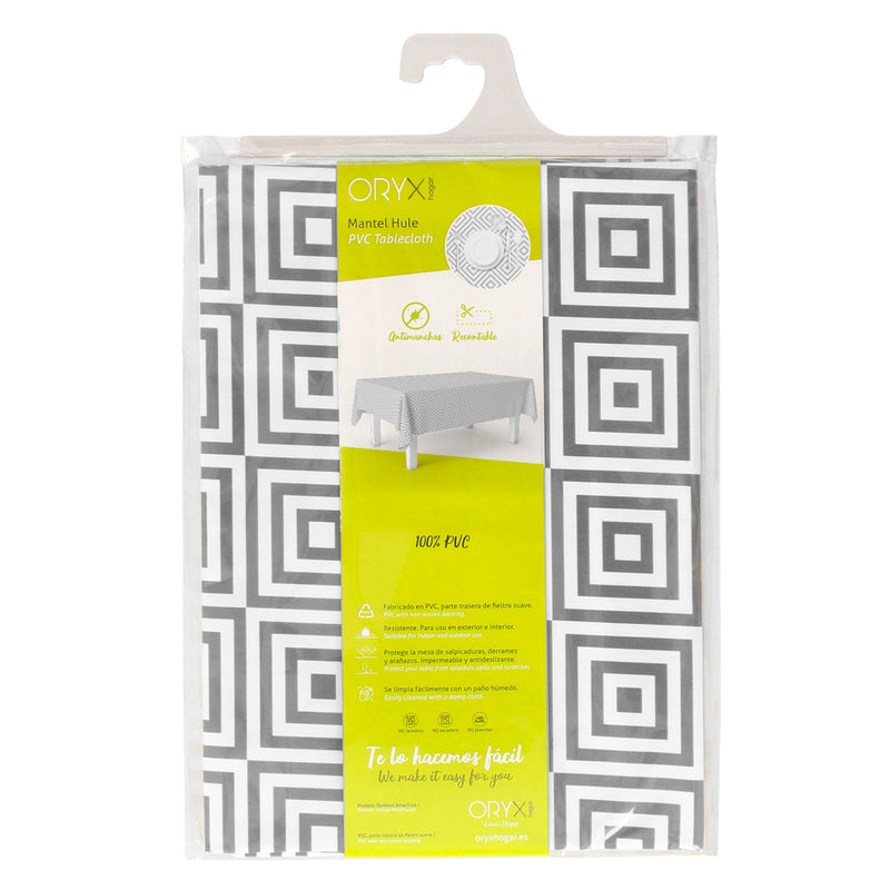 Mantel hule rectangular rombos grises impermeable antimanchas PVC 140x250 cm.  recortable uso interior y exterior
