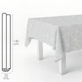 Rectangular geometric grey oilcloth tablecloth. Waterproof stain-resistant PVC 140 cm x 20 meters. Cuttable roll. Indoor and outdoor use.