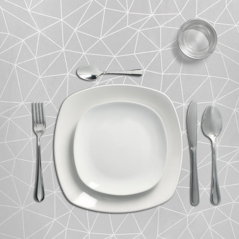 Mantel hule geometrico gris impermeable antimanchas PVC ø 140 cm. uso interior y exterior