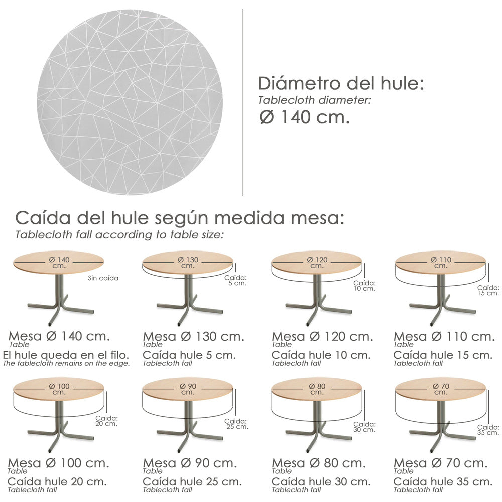 Geometric grey waterproof stain-resistant PVC tablecloth Ø 140 cm for indoor and outdoor use