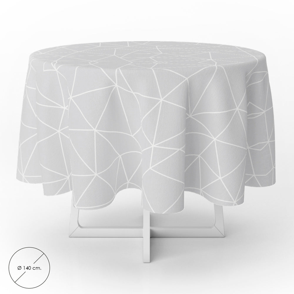 Geometric grey waterproof stain-resistant PVC tablecloth Ø 140 cm for indoor and outdoor use