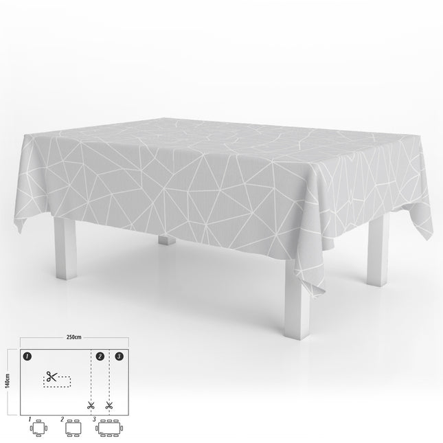 Mantel hule rectangular geométrico gris impermeable antimanchas PVC 140x250 cm.  recortable uso interior y exterior