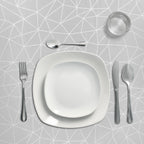 Rectangular gray geometric oilcloth tablecloth, waterproof, stain-resistant PVC, 140x250 cm, trimmable for indoor and outdoor use