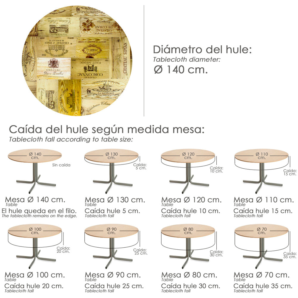 Round oilcloth tablecloth plank wine waterproof stain resistant PVC ø 140 cm indoor and outdoor use