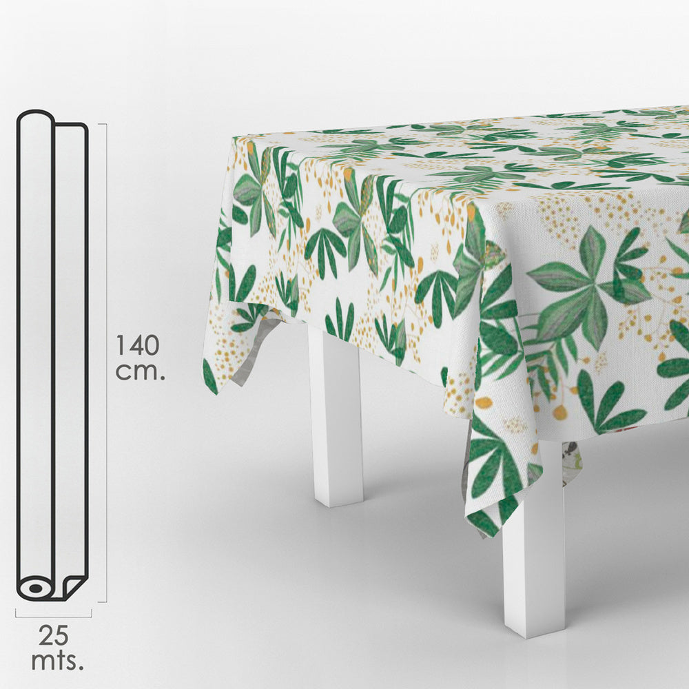 Waterproof stain-resistant PVC oilcloth tablecloth, spring pattern, 140 cm x 20 meters. Trimmable, for indoor and outdoor use.