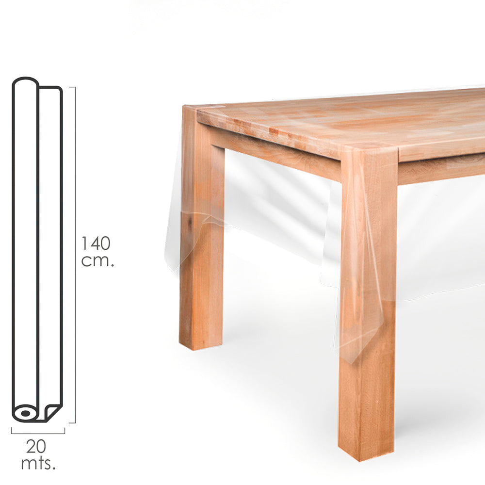 Rectangular transparent oilcloth. Waterproof stain-resistant PVC 140 cm x 20 meters. Cut-to-size roll. Indoor and outdoor