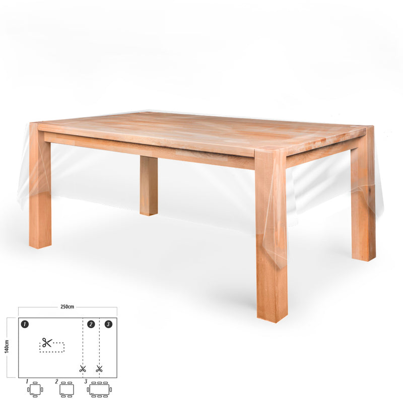 Mantel hule rectangular transparente antimanchas PVC 140x250 cm.  recortable uso interior y exterior