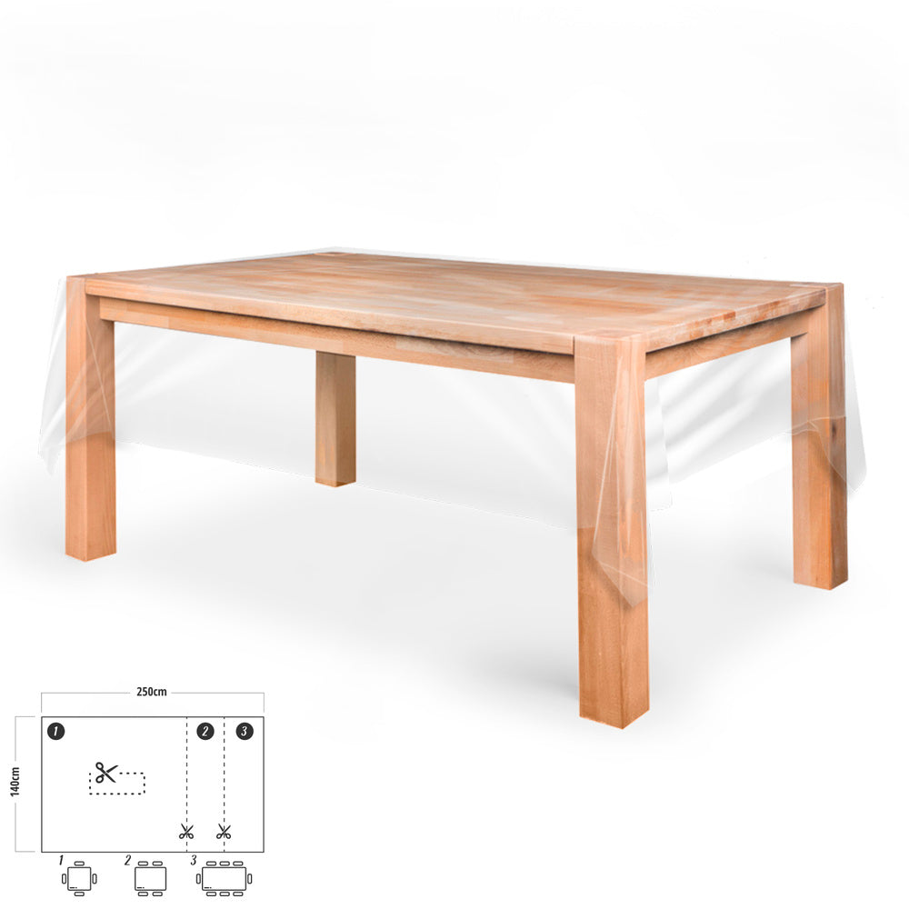 Transparent rectangular stain-resistant PVC tablecloth 140x250 cm trimmable for indoor and outdoor use