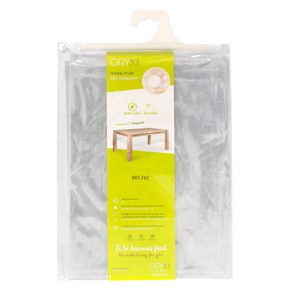 Transparent rectangular stain-resistant PVC tablecloth 140x250 cm trimmable for indoor and outdoor use
