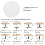 Round white PVC tablecloth, waterproof, stain-resistant, with flannel backing, 140 cm diameter, for indoor and outdoor use.