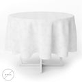 Round white PVC tablecloth, waterproof, stain-resistant, with flannel backing, 140 cm diameter, for indoor and outdoor use.