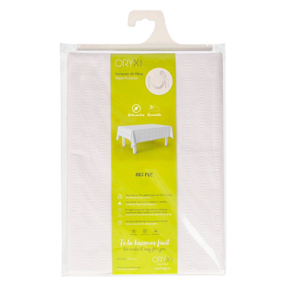 PVC white rectangular oilcloth tablecloth 140x250 cm - waterproof, stain-resistant, cut-to-size, for indoor and outdoor use