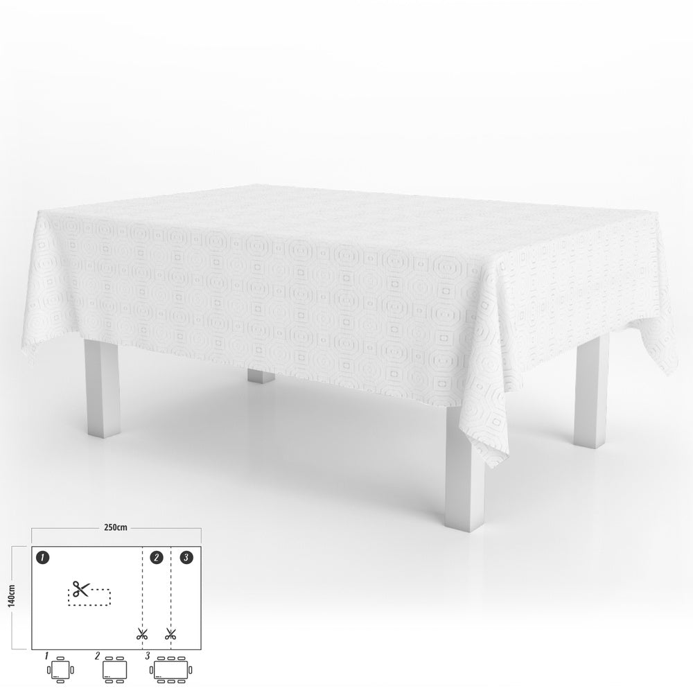 PVC white rectangular oilcloth tablecloth 140x250 cm - waterproof, stain-resistant, cut-to-size, for indoor and outdoor use