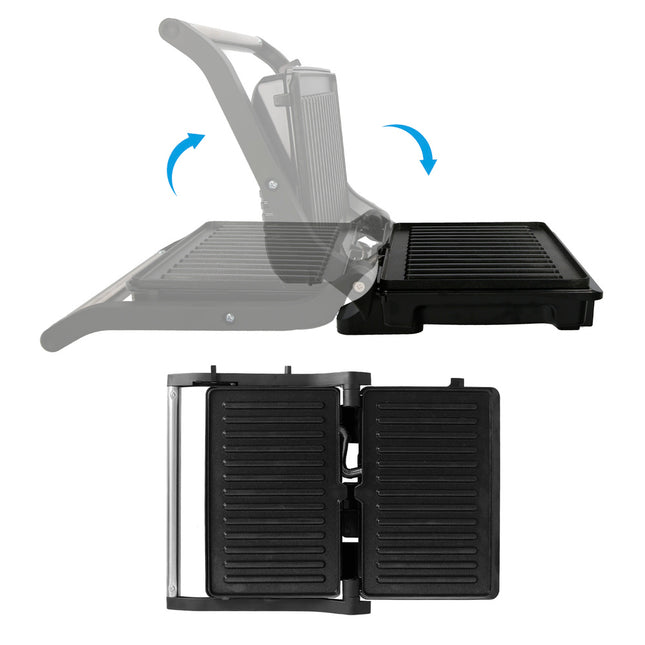 Sandwichera grill doble 1000w parilla eléctrica, panini press grill, 1000w, placa antiadherente, apertura 180º