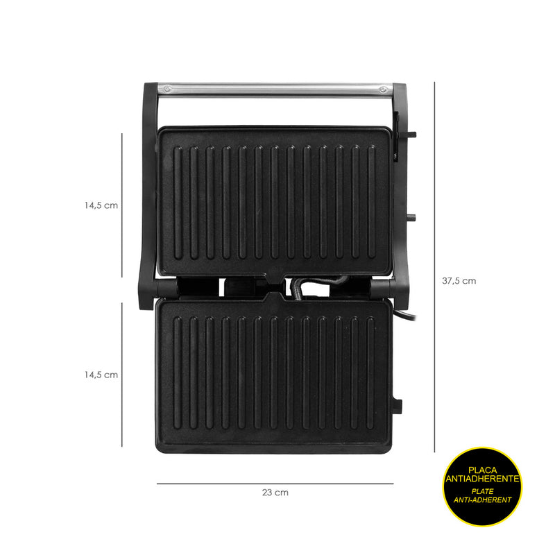 Sandwichera grill doble 1000w parilla eléctrica, panini press grill, 1000w, placa antiadherente, apertura 180º