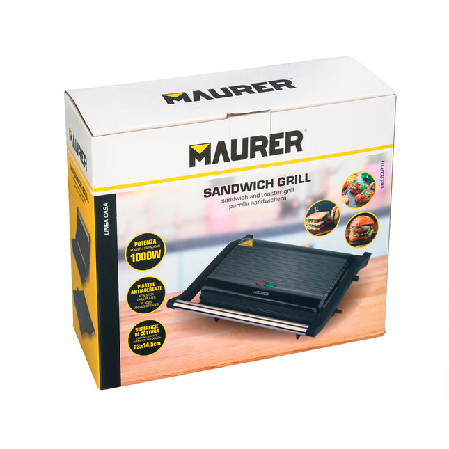 Sandwichera grill doble 1000w parilla eléctrica, panini press grill, 1000w, placa antiadherente, apertura 180º